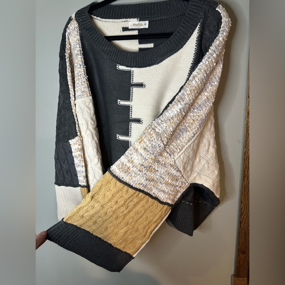 Mello. Multi Pattern Color Block Boat Neck Sweater - Picture 2 of 6